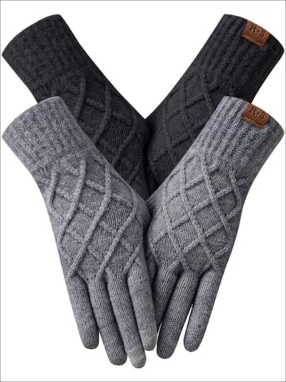 2 Pairs Women's Winter Gloves Touchscreen Acrylic Knit Thermal Lined Cold